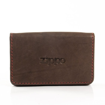 Zippo Visitenkarten-Tasche Leder Mocca/rote Steppnaht