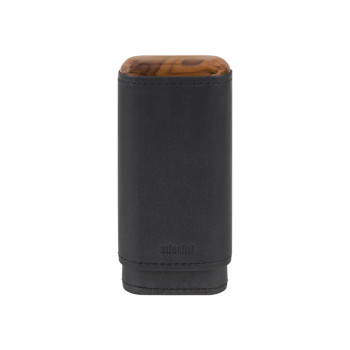 Adorini leather cigar case black 2-3cigars wooden  - 2