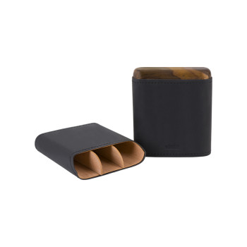 Adorini genuine leather cigar case black 3-5 cigars wooden  - 3