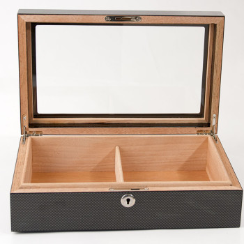 Humidor Carbon Finish hi-gloss, Glasdeckel  für 25 Cigarren - 1