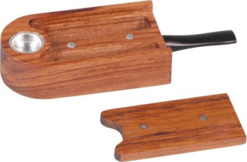 Dřevěná dýmka, dlouhá 9,5 cm, s úložným prostorem a posuvným víkem