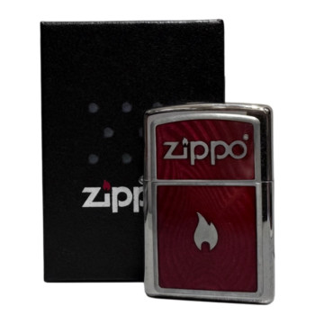 Zippo chrom pol. Plakette "Red 3D Flame" 2004535